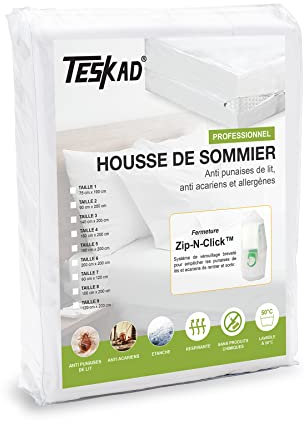 Teskad Housse de Sommier Professionnelle (140 x 190/200 cm) - Anti punaises de lit, acariens et allergènes