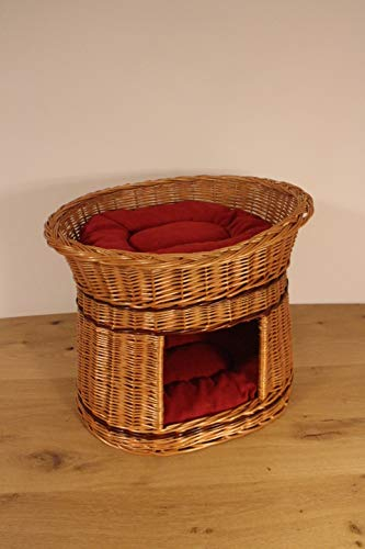 Marcus Weidenhandel Katzenturm inklusive 2 Kissen mit Schlafplatz Katzenhöhle Hundehöhle Katzenkorb Weide Weidenkorb Natur