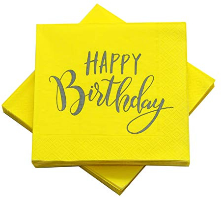 20 Servietten 'Happy Birthday' zum Geburtstag 33x33 cm - (gelb/grau)