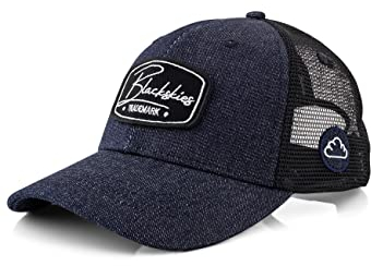 Blackskies® Race Baseball Cap | Herren Damen Premium Trucker Cap | Snapback Schirm Mütze Kappe Basecap Jeans Denim-Schwarz - Männer Frauen Unisex Streetwear Outdoor Sommer Freizeit
