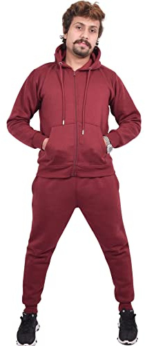 A2Z Mens Plain Tracksuit Athletic Hooded Hoodie with Joggers - T.S Plain Wine XXL