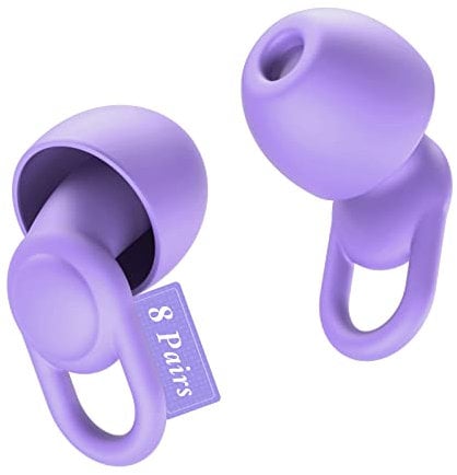 Silicone Ear Plugs for Noise Reduction - Reusable Soft Comfortable Earplugs for Sleeping,Noise Sensitivity & Flights -16 Ear Tips in XS/S/M/L, with 2 Travel Boxes - 33dB Noise Cancelling (Purple)