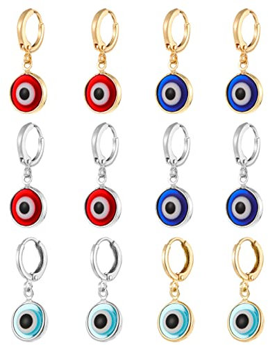 REQAG Evil Eye Ohrringe Set, 6 Paar Creolen, Teufelsaugen & Evil-Eye Klein Knorpel Creolen Ohrringe, Piercingschmuck, Weihnachten für Damen & Herren