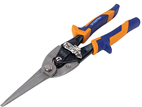 WISEPRO 12 Inch Aviation Snips, Heavy Duty Straight Cut Tin Snips with Compound Action, Professional Sheet Metal Shears & Wire Cutter with Comfortable Grip