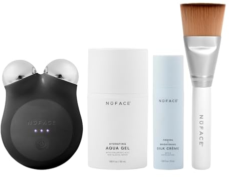 NuFACE MINI+ Microcurrent Facial Device Kit, FDA-zugelassen - Mikrostrom-Gerät zur Hautstraffung, zum Konturieren, Liften und Straffen - inkl. Gel Aktivator, Silk Creme & Applikator-Bürste - Schwarz