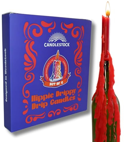 Candlestock Candele gocciolanti hippie – Confezione da 6 candele gocciolanti – Candele fondenti per bottiglie di vino (confezione multipla (rosso, giallo, blu, turchese, viola, rosa)