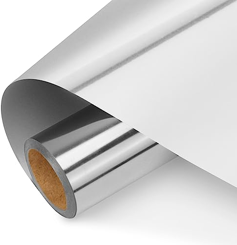 NANAPLUMS Selbstklebendes Plotterfolie Vinyl - Holographisches Permanentes Plotterfolie Vinyl, Selbstklebende Folie für Dauerhaften Aufklebern, Schilder(Metallisches Silber, 30.5x200cm)