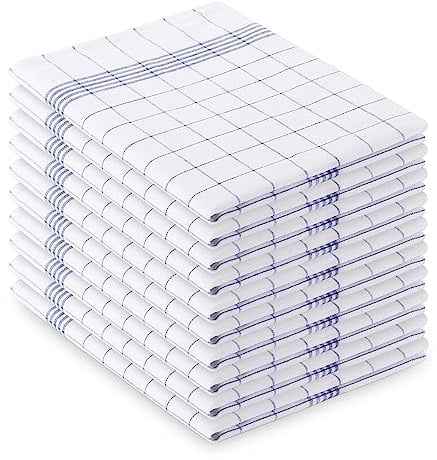 Vaily® Lot de 10 torchons de vaisselle, à carreaux bleus, 70 x 45 cm, 100 % coton