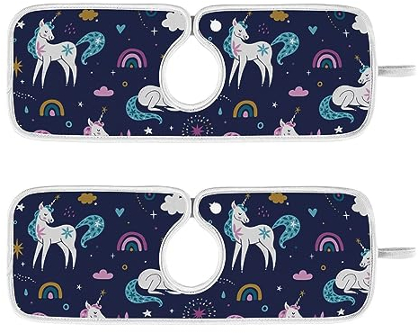 Paquete de 2 alfombrillas absorbentes lavables para fregadero de cocina, protector contra salpicaduras, tapete de secado por goteo, utensilios de cocina, pequeños 14 x 5 pulgadas, unicornio kawaii