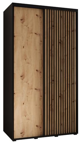 ABIKSMEBLE Sapporo 1 Armoire Moderne à Deux Portes Coulissantes avec Barre, Étagères - Armoire de Rangement pour Chambre, Salon - 205,2x130x60 cm - Noir Artisan Noir