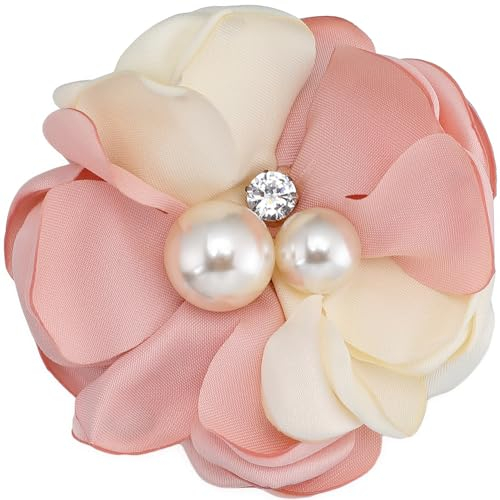 Craspire Broche Fleur en Tissu avec Cristal avec Perle D'Imitation et Zircone Cubique Robe Décorative Broche Florale en Tissu Rose pour Femme Mariage Banquet de Mariée Soirée Dansante Accessoire