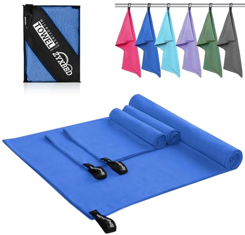 ZYXBBD Mikrofaser Handtuch 3er(160x80cm Groß Badetuch +2 Stück 80x40cm Klein Handtuch) - Kompakt & Schnelltrocknend Leicht Gestreiftes Strandtuch Badetuch für Fitness,Sauna,Strand,Reise