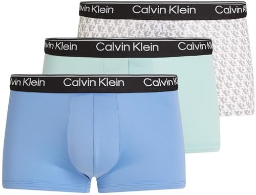 Calvin Klein Boxers Taille Basse Lot de 3 Homme Coton Élasthanne, Multicolore (Glacier, Pl Monogram_Ash, Ster Blue), M