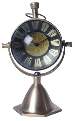 THE Unltd India Vintage analoge Wanduhr mit Globusmuster, handgemacht, Messing, 10,7 x 6,9 cm, Messingbasis für zu Hause, zu Hause, zu Hause, zu Hause, ruhige Uhr für Büro, Wohnzimmer