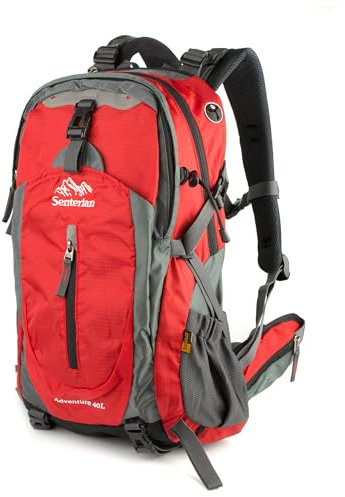 Senterlan Trekkingrucksack 40L, für Damen und Herren, mit Netzrücken-Belüftung und vielen nützlichen Funktionen (Rot)