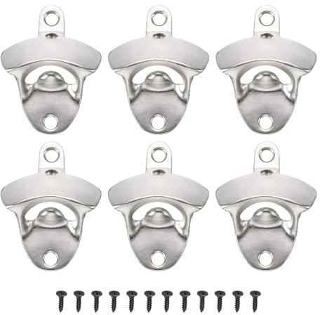 sourcing map 24Pcs Alloy Bottle Opener Wall Mounted, Vintage Beer Cap Opener with Screws Unique Gifts for Men Beer Lovers Bar Decoration Birthday Present, Silver