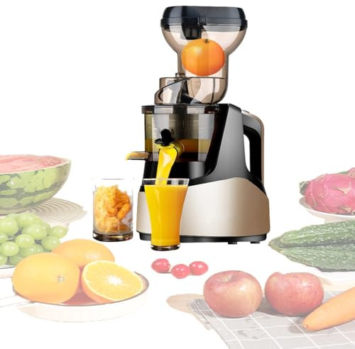 Centrifugal Juicer Machines,3.2 Large Feed Chute for Whole Fruits & Vegetables,Stainless Steel Slow Masticating Juicer,Easy to Clean,7-Segment Spiral Shaft,3 Strainers,Yellow