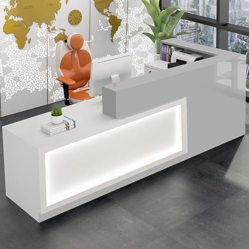 YQMHEZ Großer Empfangstheke, Steh-Empfangstresen mit LED-Beleuchtung, Moderner Empfangstresen mit Abschließbarer Schublade, Offener Empfangstresen(Gray)