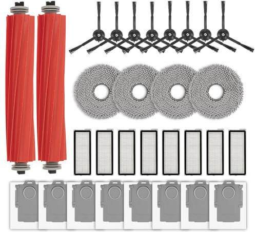 (30 pièces) Q Revo S pièces de rechange pour Roborock Qrevo S, Qrevo Pro, Qrevo MaxV, QRevo Plus, 2 brosses à rouleaux, 8 brosses latérales noires, 8 sacs à poussière, 8 filtres HEPA, 4 serpillères