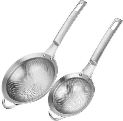 Steowsey Colador pequeño de malla fina de acero inoxidable con mango de metal, juego de 2 unidades para cocina