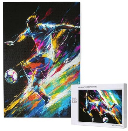 Puzzle Fußball,Puzzle 1000 Teile Mann Holzpuzzle Erwachsene mit Geschenkbox und Poster,Schwieriges,Unterhaltsames,Herausforderndes,Geeignet für Anfänger ab 14 Jahren,Geschenke für Männer/Frauen M-1751