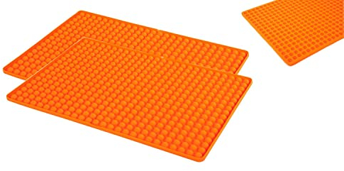 BURI 2x Silikon Backmatte Backunterlage - 1cm Silikonmatte mit Noppen für Hundekekse und Leckerlis in Halbkugel Form - Hitzebeständig & Lebensmittelecht Pralinenform 40x28cm, orange