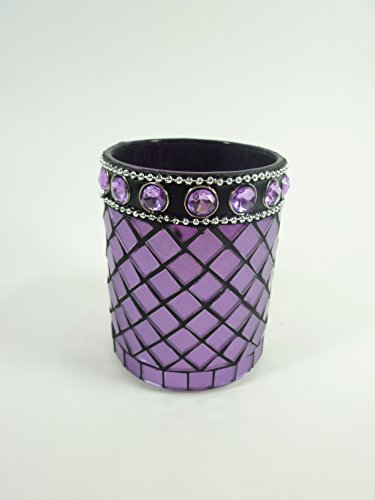 Teelichthalter aus bunten Glas Mosaiksteinen Windlicht Kerzenleuchter Tischdekoration Glaswindlicht (lila)