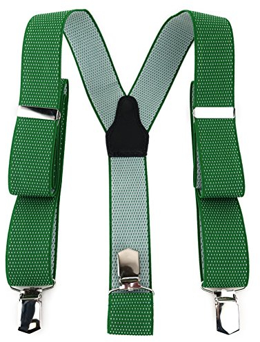 TigerTie Unisex Hosenträger in Y-Form mit 3 extra starken Clips - Farbe in grün weiß gepunktet - hochwertige Verarbeitung - Breite 35 mm