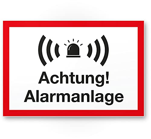 Komma Security Achtung Alarmanlage Schild 30 x 20 cm - Achtung Vorsicht Alarmgesichert - Hinweis Hinweisschild Alarm - Haus Gebäude Objekt