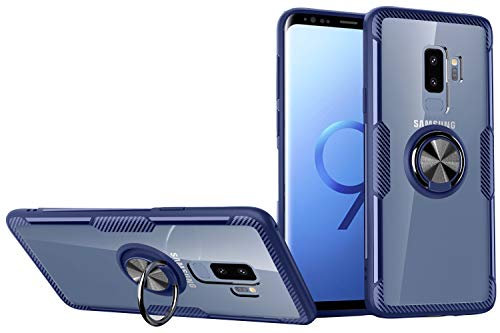 SORAKA Cover Trasparente per Samsung Galaxy S9 Plus con Supporto anello,Cover Acrilico trasparente Custodia Samsung Galaxy S9 Plus con piastra metallica per Supporto Auto Smartphone Magnetico