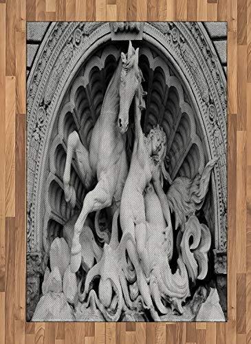 ABAKUHAUS Grau Teppich, Nymphe Octopus Statue Kunst, Deko-Teppich Digitaldruck, Färben mit langfristigen Halt, 120 x 180 cm, Grau