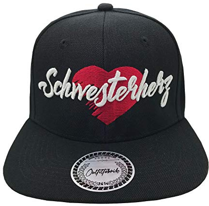 Outfitfabrik Snapback Cap „Schwesterherz“ in schwarz, 3D-Stick, Unisex, verstellbar an der Rückseite