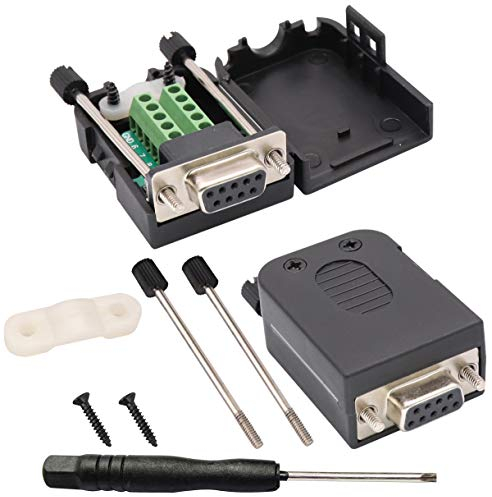AAOTOKK DB9 Adaptador Bloque Terminales Tornillo D-Sub 9 Pines RS232 Hembra a 9 +1 Pines/Vía Hembra Terminal de Serie Terminal de Conexión Conector Módulo de señal con Estuche (2 Unidades/Hembra)
