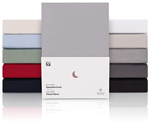 Blumtal® Premium Topper Spannbettlaken 100x200cm Jersey - Oeko-TEX zertifiziertes Bettlaken 100x200 Spannbettlaken - Bettlaken Baumwolle für Topper bis 10cm - Laken 100x200 - Dunkelgrau