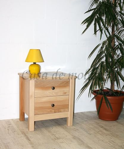 CASA Massivholz Nachtschrank mit Schubladen ANTON 46x49x36cm Kernbuche Natur lackiert