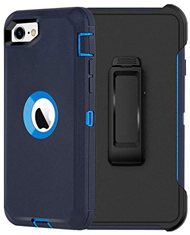 AICase Cover per iPhone se 2020/iPhone 8/7, custodia di protezione antiurto per Apple iPhone se 2020/iPhone 7/8 (blu scuro (con clip di cintura))