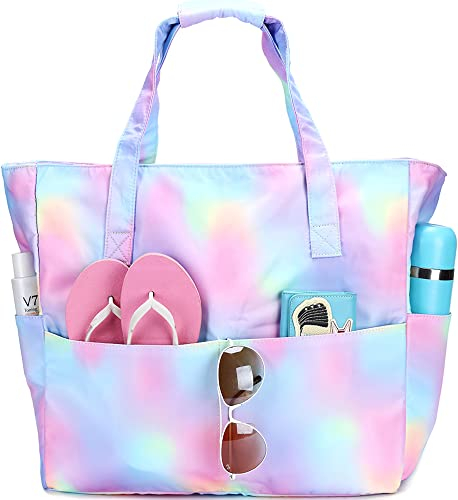 BLUBOON Wasserdichte Strandtasche für Damen und Damen, extra groß, mit Nassfach für Wochenendreisen, regenbogenfarben, X-Large