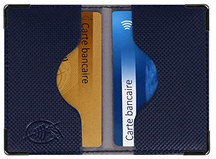 Color Pop® Etui 2 Cartes bancaires blindé (Anti-RFID) - Fabrication française - Protection des données bancaires (Bleu Marine - PVC Silver) - 9,7 x 6,5 x 0,5 cm