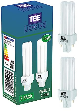 TBE LIGHTING 10w G24D-1 2-Pin CFL Lamp - Pack of 2 Units - Cool White 4000K, 600 Lumen/Double Turn CFL Compact Fluorescent Light