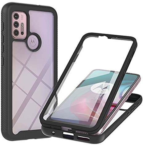 Liner Hülle für Motorola Moto G30/Moto G20/Moto G10/Moto G10 Power, [mit Eingebautem Displayschutz] Durchsichtig Stoßfest Handyhülle Robuste Silikon Schutzhülle PC + TPU Bumper Case Cover - Schwarz