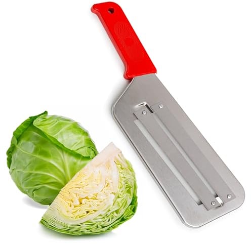 Coltello per cavolo trituratore per crauti e insalata di cavolo, in acciaio inox, con due lame affilate, manico in plastica (rosso)
