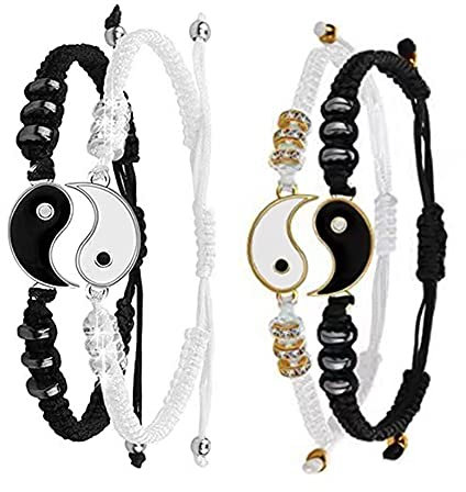 Bracelets Meilleur Ami 4PCS Bracelet à Cordon Ajustable Yin Yang Bracelet Corde Tressée Tai Chi Cadeau de Bijoux pour Les BFF Relation D'amitié Meilleurs Amis Couple Femmes Homme