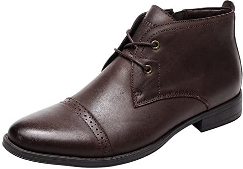 rismart Trabajo Botas Chukka por Hombre Vestido Cuero Botín de Tobillo Marrón,41