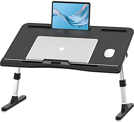 Scrivania pieghevole per laptop, regolabile, con altezza e angoli, robusta scrivania per letto, divano, pavimento, scrivania per tablet (senza cassetto, nero)