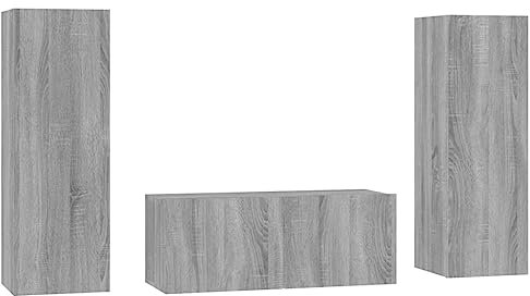 vidaXL 3-Piece TV Cabinet Set Grey Sonoma Engineered Wood - Wall-Mounted Hifi Storage for Living Room