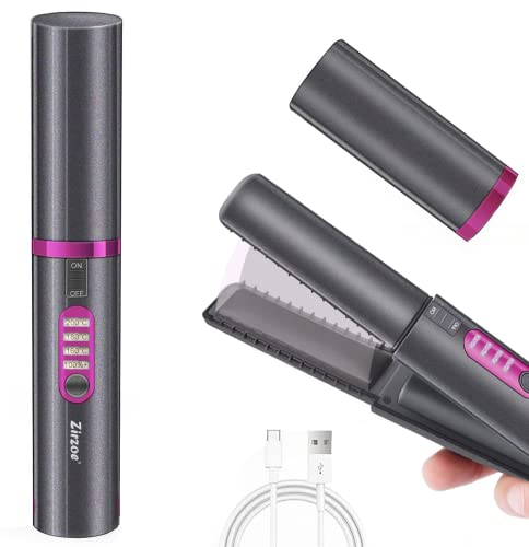 Glätteisen Locken und Glätten 2 in 1 Glätteisen Kabellos Mini Glätteisen Keramik 8 Zoll, 3 Temperatureinstellungen 160/180/200℃ mit Verbrühungsschutz, Wiederaufladbar Haarglätter mit Typ-C Grau
