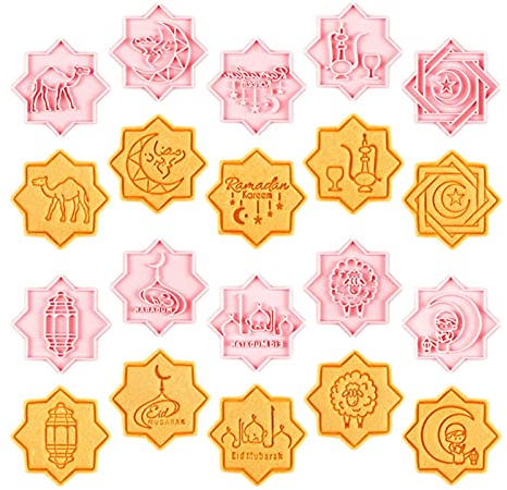 GIMOCOOL Emporte Pièces Eid Mubarak, 10 Pièce 3D Moule Biscuit Plastique Moules À Biscuits, Eid Mubarak Biscuit Moule, Musulman Ramadan Cookie Moules, pour L'Aïd Mubarak Ramadan Islamique