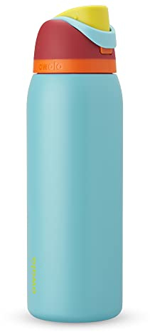 Owala FreeSip Isolierte Edelstahl-Wasserflasche mit Trinkhalm für Sport und Reisen, BPA-frei, Rot/Wasserblau (Summer Sweetness), 1134 ml