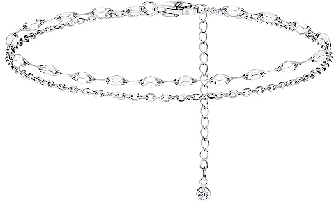 ORAZIO Argent 925 Multicouches Bracelet de Cheville pour Femmes Coeur Boule Ronde Zircon Multiples Styles Bracelets de Cheville avec Chaîne Ajustable Bijoux de Pieds pour la Plage D'été 4