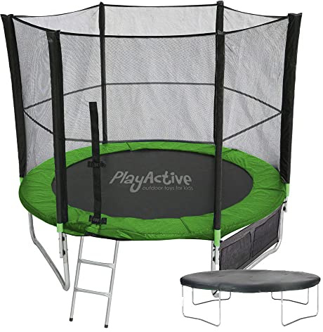 PlayActive 6ft / 8ft / 10ft / 12ft / 14ft / 16ft Kids Trampoline with Safety Enclosure Net, Ladder, Weatherproof Cover, Shoe Bag Included…